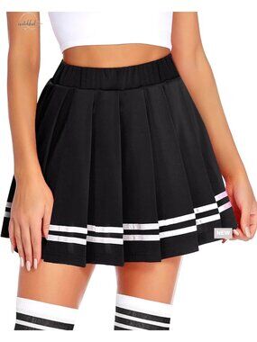 Pleated Mini Skirt High Waist Elastic School Uniform Cheer Skirt